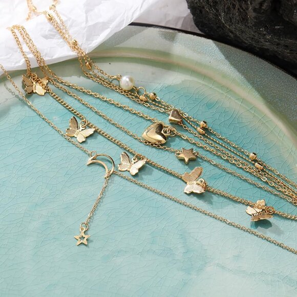 Dainty Layered Necklace Set with Adjustable Gold Chains & Rhinestone Accents - Picture 4 of 8